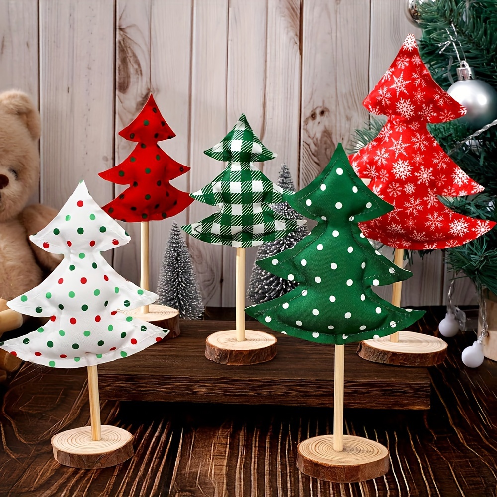 

5pcs Christmas Tree Decor Set - Red & Green, & With Snowflakes For Table Centerpieces And Tiered Trays