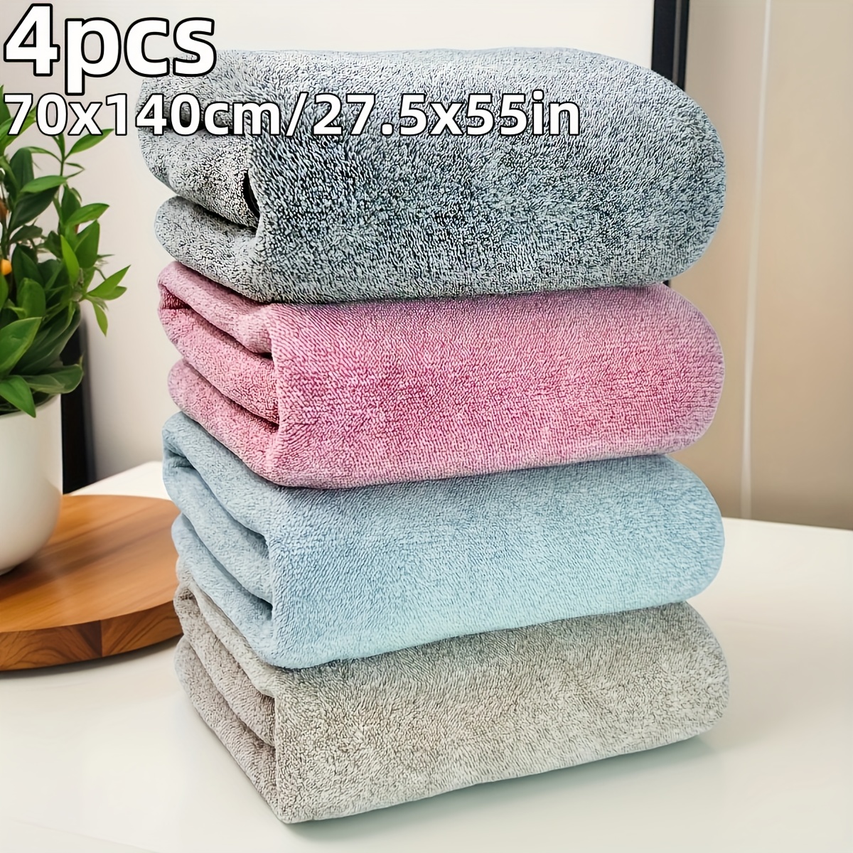 TEMU Parure de 4 serviettes de pour bain/douche - Motif naturel et ciel étoilé, serviettes en microfibre ultra-absorbantes à séchage rapide, draps de
