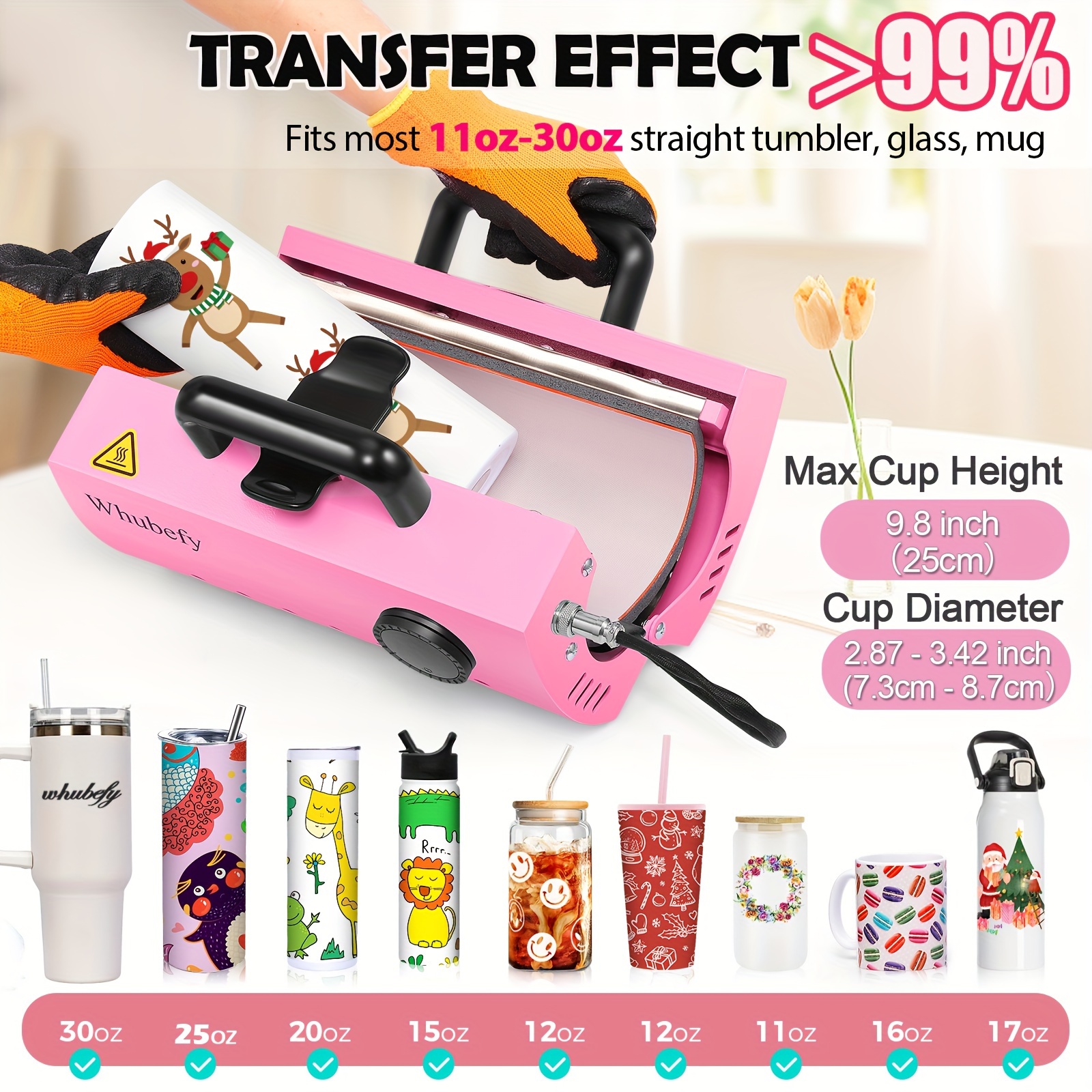 11 30 oz tumbler heat press machine mug cup heat press diy sublimation for 11oz 16oz 20oz 30oz skinny tumblers glass ceramic aluminium mug coffee cup press with 20 heat papers tape gloves details 1