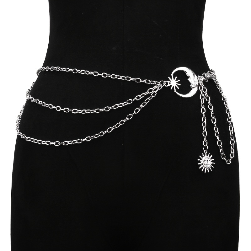 TEMU 1pc Golden/silvery Fashion Sun Moon Decorative Belt, Punk Grand Adjustable Dress Matching Waist Belt