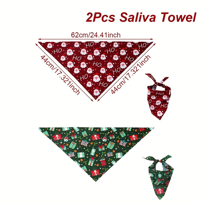 TEMU 2pcs, Party Packs, Merry Christmas Dog Bandanas, Santa Claus Gifts Red Green Polyester Saliva Towel, Merry Christmas Decorations For Home,
