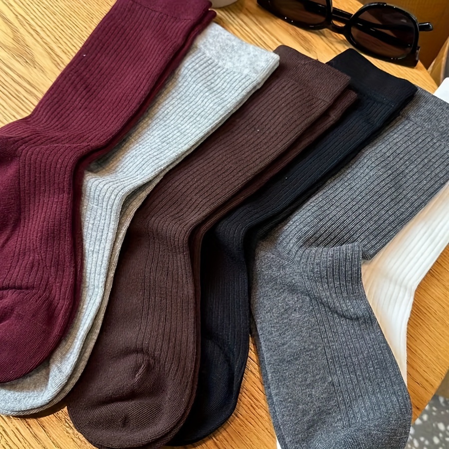 

6 Pairs Solid All- Socks, Simple & Comfort Mid Tube Socks For , Women's Stockings & Hosiery