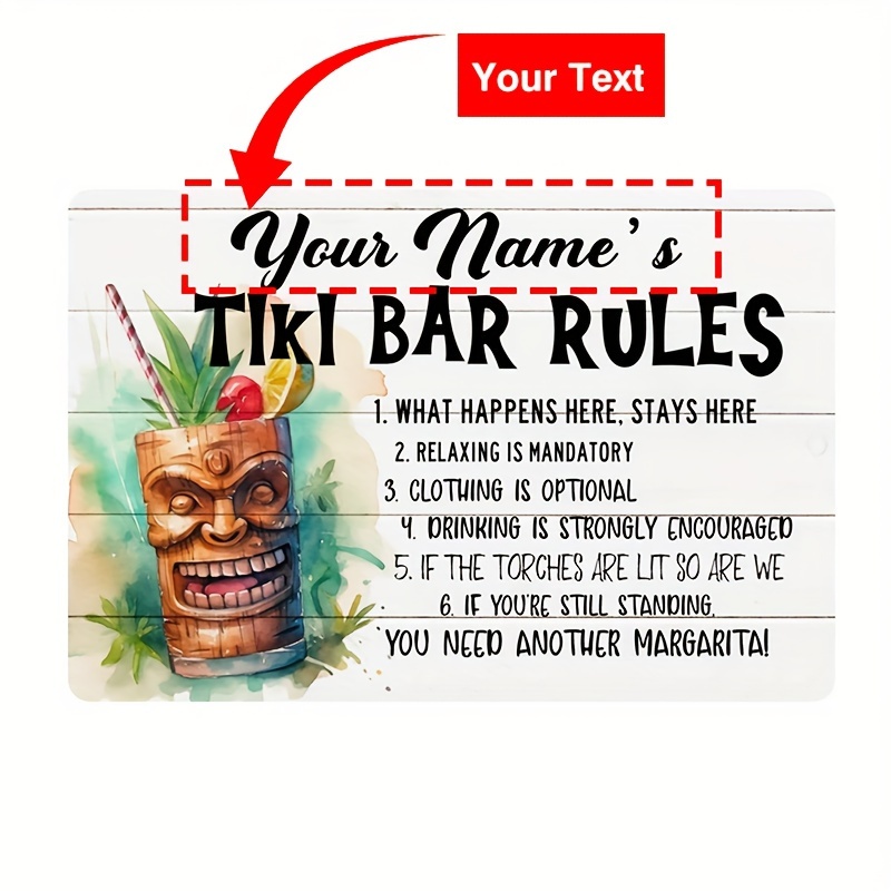 

Custom 8x12" Metal Sign - Personalized Bar Rules & Poolside Decor, Tropical Hawaiian Theme