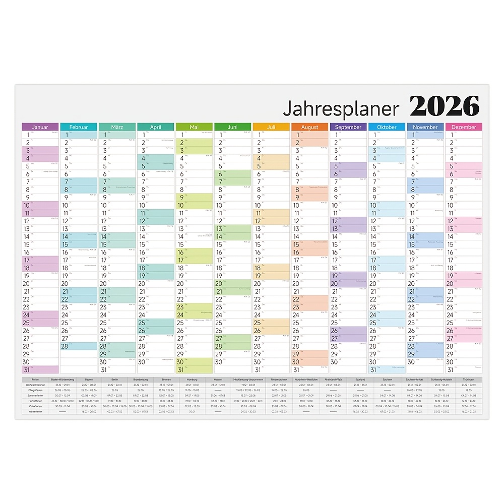1pc The 2026 Annual Calendar - German Wall Calendar - Yearly Planner A1, Wall Planner Featuring Calendar Weeks, - Large Format Calendar Suitable For Office, Family, And School, Poster