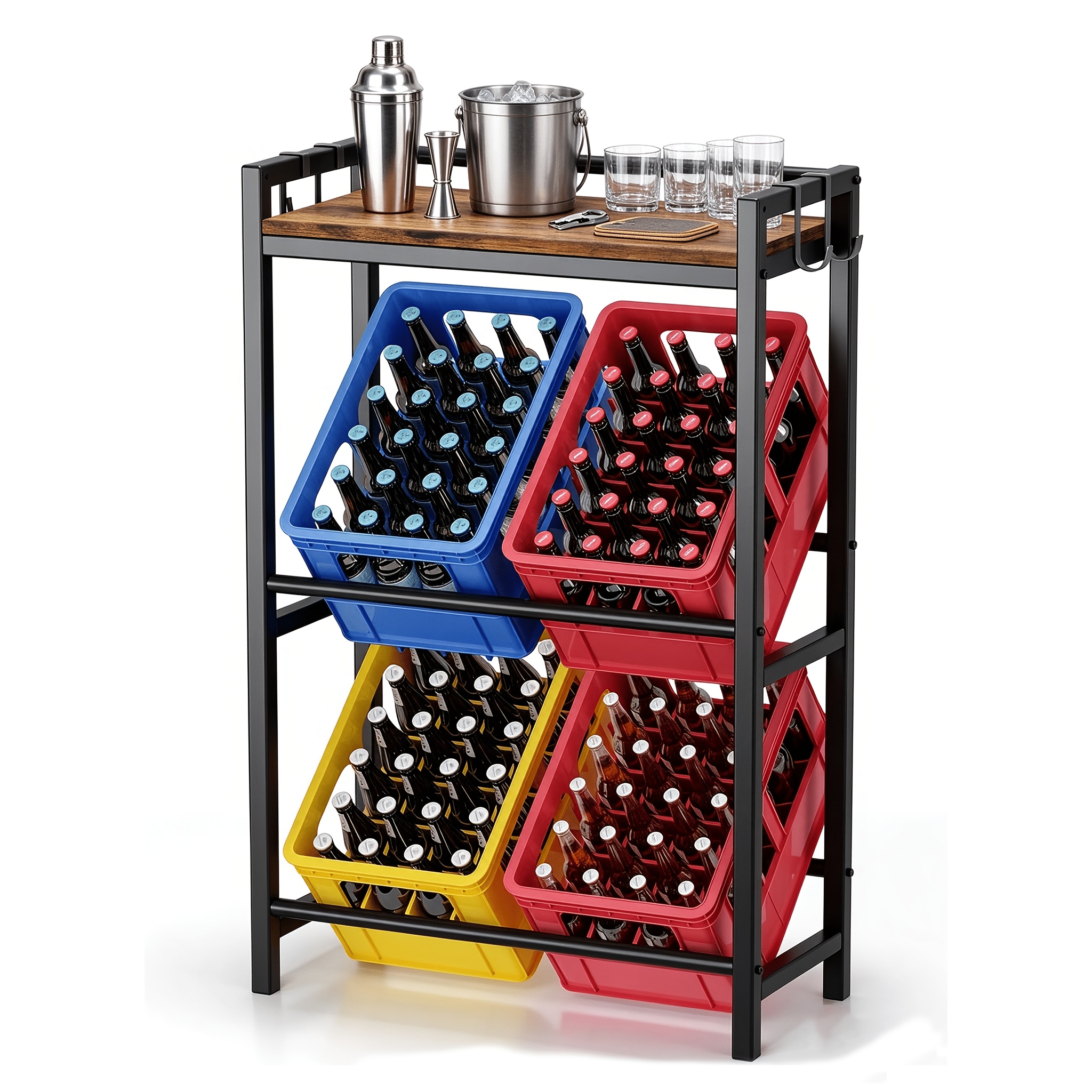 Image of Beverage Crate Rack With Shelves (holds 4 Crates), Metal Crate Rack, Heavy-duty, Large Size, Freestanding, Beverage Rack, Water Crate Rack, Beer Crate Rack, , Utility Racks