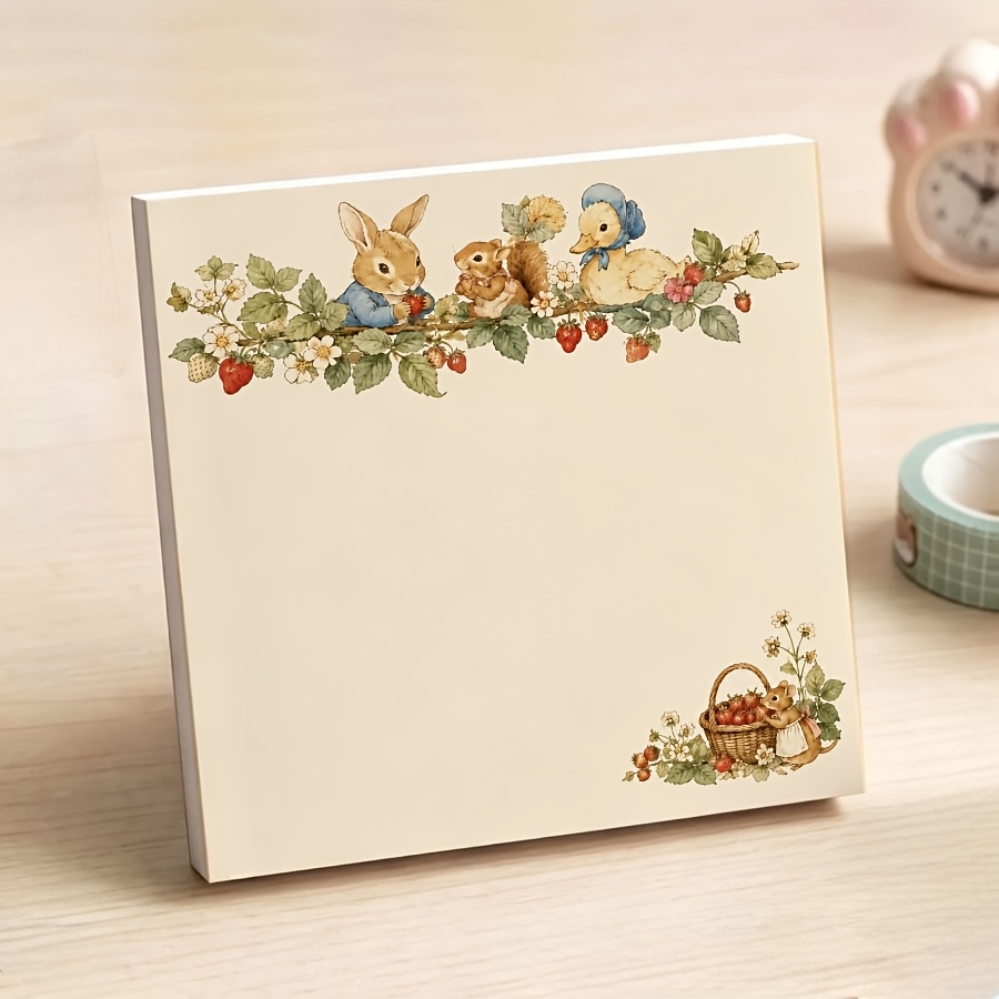 TEMU Cuaderno de notas no adhesivo Vintage Animals, lindo bloc de notas con diseño de , y fresa, papel de escritura para decoración de escritorio de