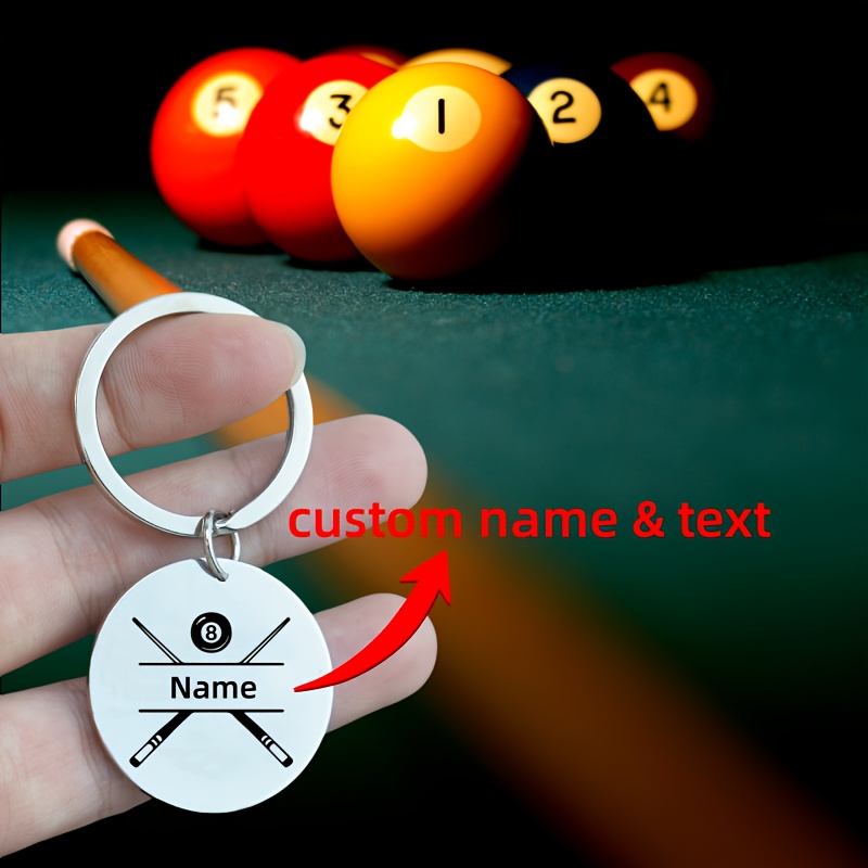 

Personalized Stainless Steel Keychain For A Billiards Fan, With Custom Name, Waterproof, A Unique Gift For Billiards Enthusiasts.