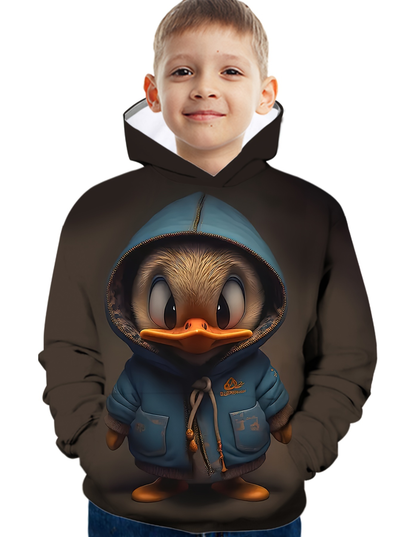 Cute Duck Print Boys Long Sleeve Hoodie Cozy Temu