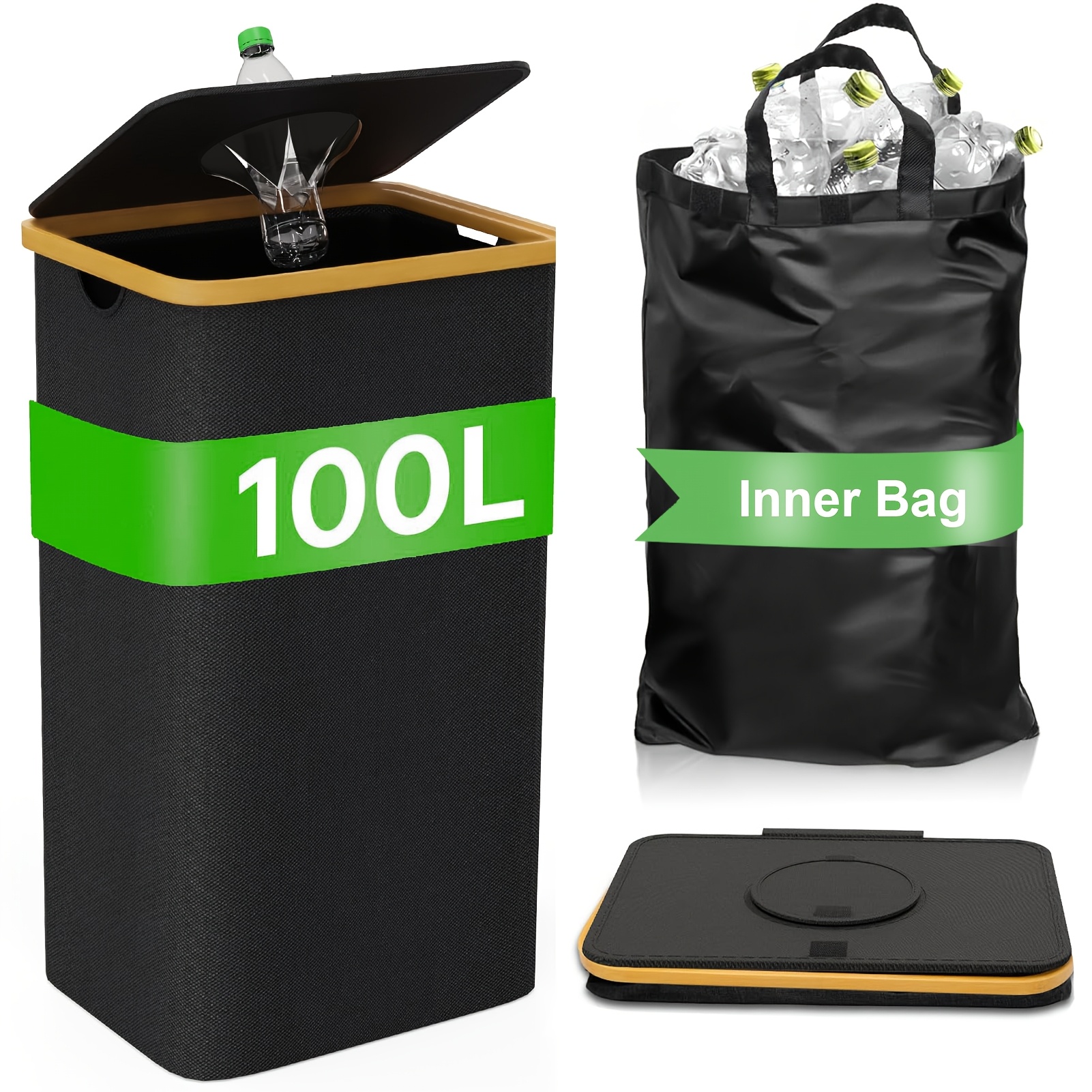 E-shop Oxford Nylon Faltbarer Flaschensammler, 100L Fassungsvermögen, Reißfest & Waschbar, Für ca. 35 Flaschen geeignet, Öffnungsdesign für den