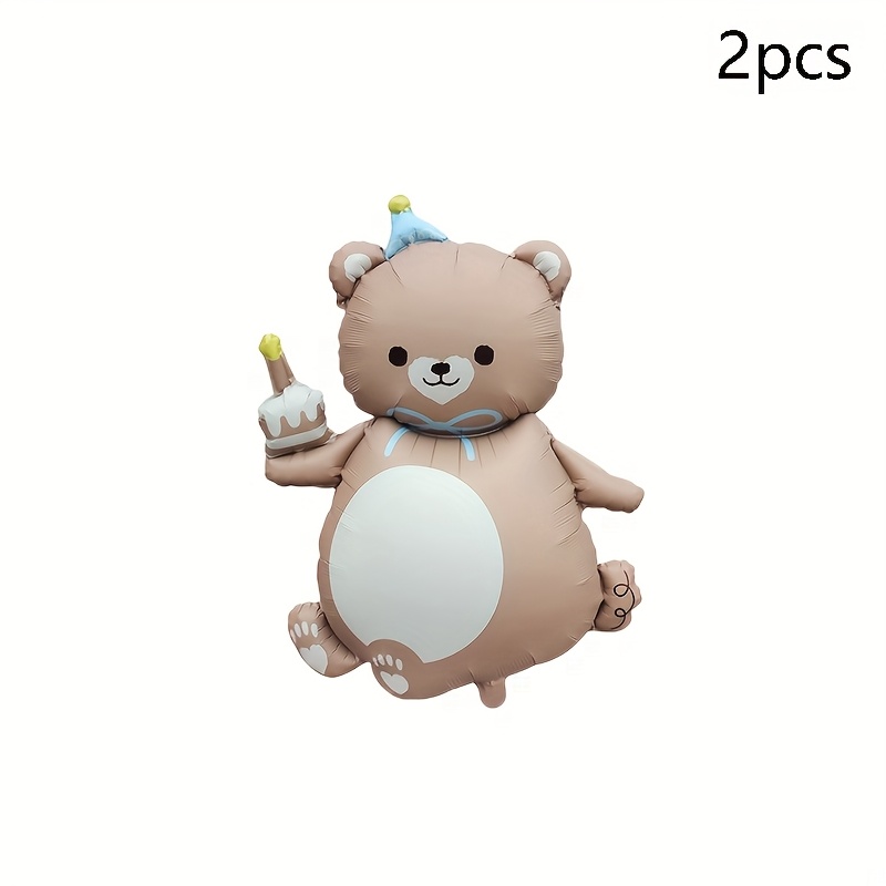 2pcs Large 38-inch Cute Teddy Bear With Top Hat Foil Balloons For Birthday Theme Party Decorations, Suitable For Indoor And Outdoor Use