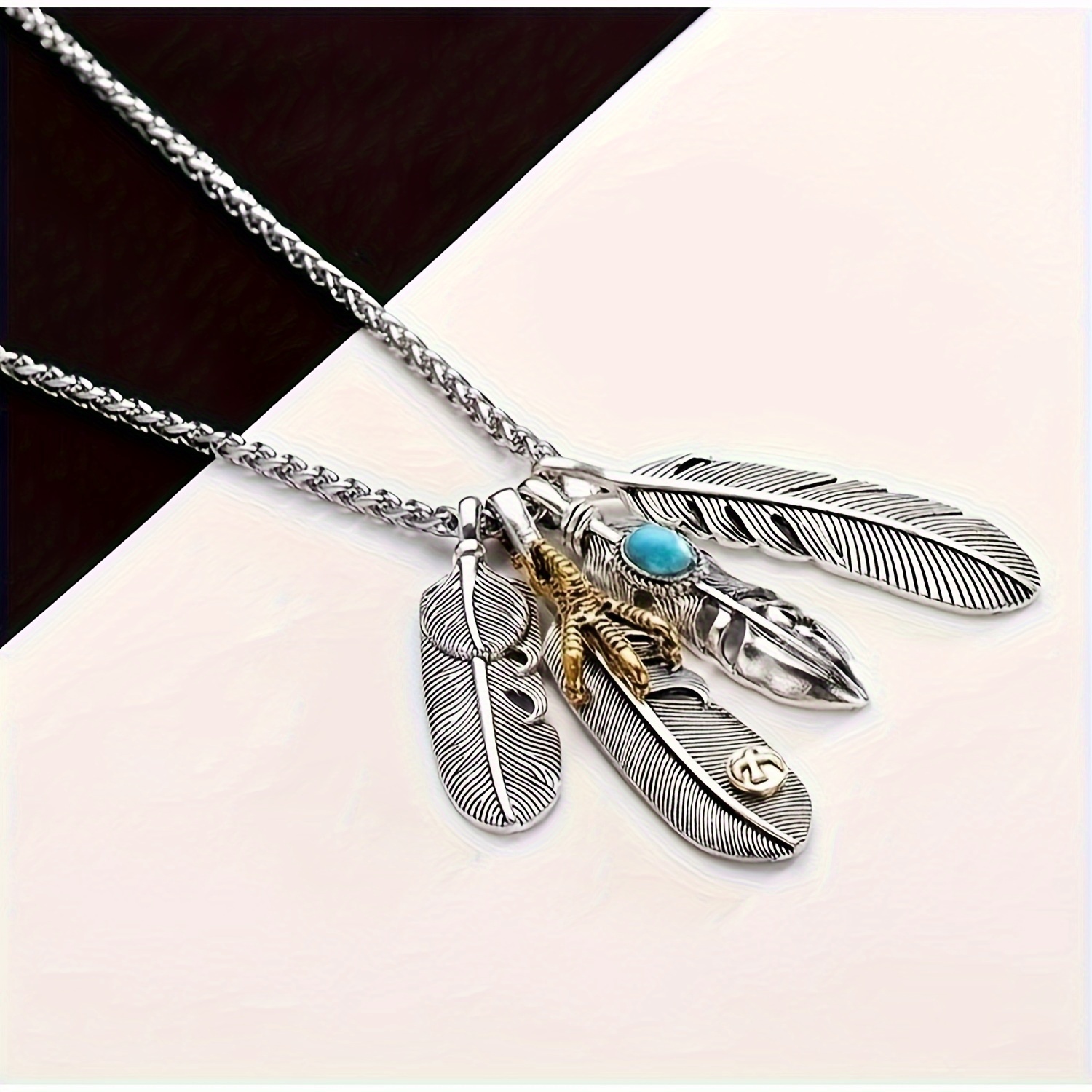 TEMU A Set Of 4pcs Of Fashionable Exploding Feather Necklaces. Are Stylish And Personalized Hip-hop Street Pendants For Men. Have A Versatile And