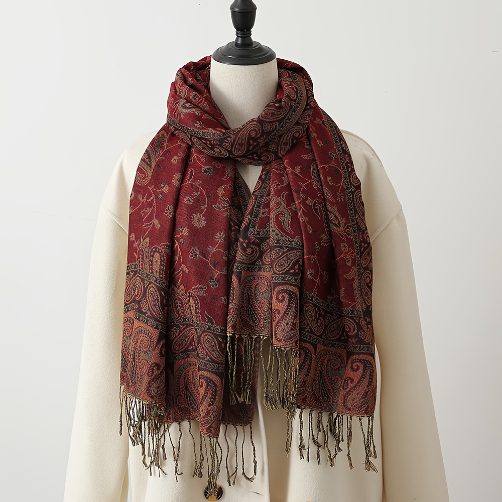 TEMU 1 Stück Damen Muster Mode Warmer Dekorativer Jacquard Schal Tuch Klassischer Paisley Kopftuch und Schal, für Abaya