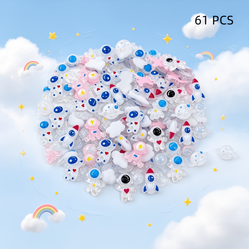 TEMU 61pcs Resin Colorful Aviation-themed Charms, Diy Materials, Flat-, Suitable For Nail Art Decoration, Astronaut, Earth, Rocket, Scrapbooking,