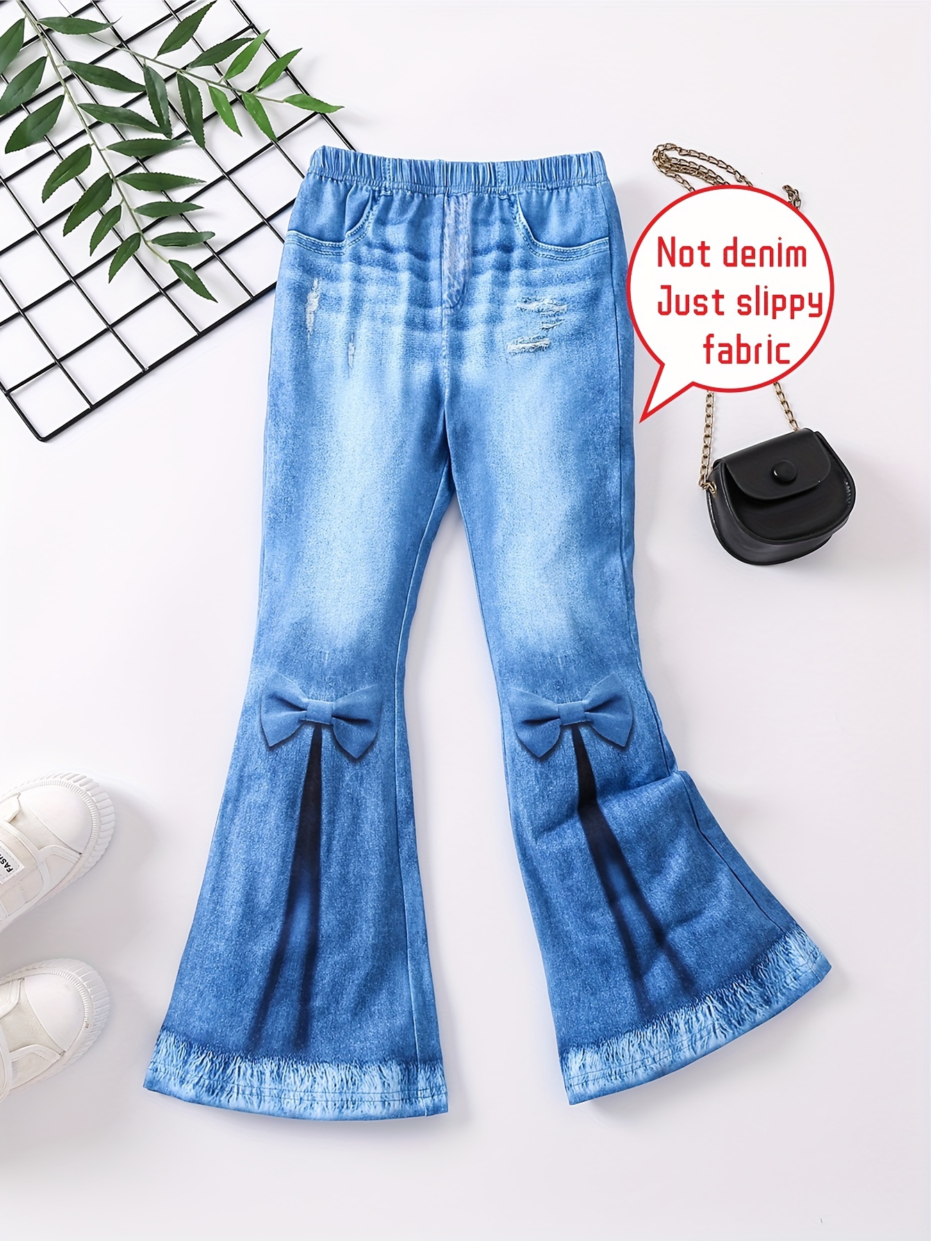 Kitten & Heart Print Fashion Girls' Imitation Denim 3D Print Comfy Long  Pants