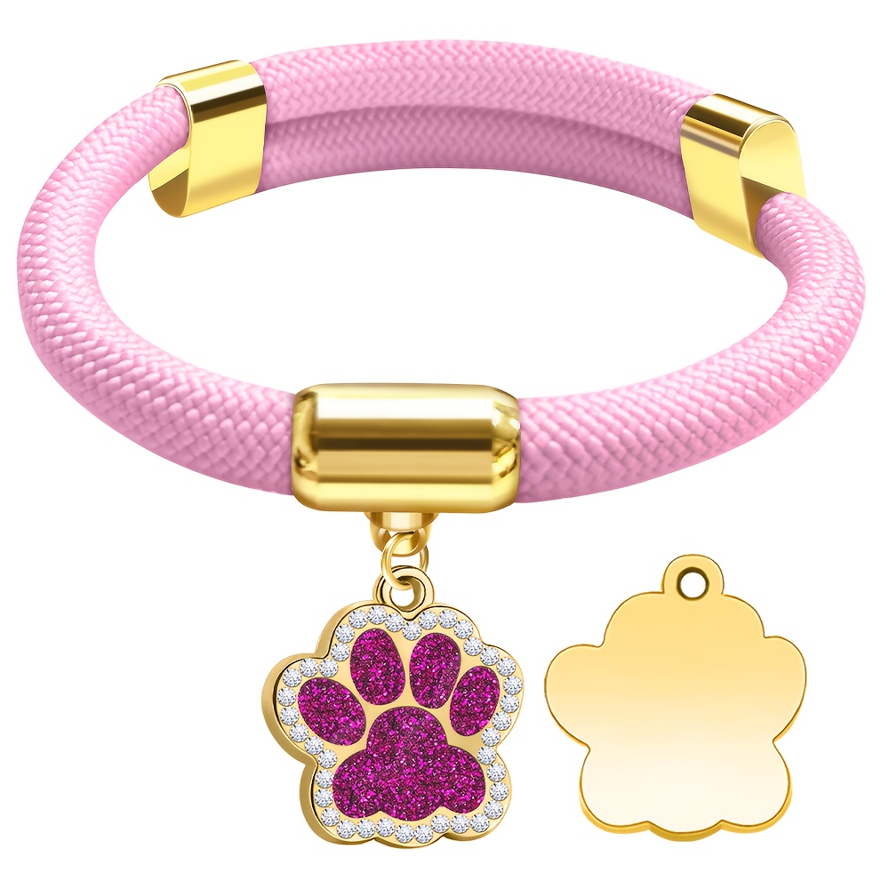TEMU Magnetic Cat Collar, Core Wrapped Round Rope Collar, With Cat Paw Nameplate, Customizable And Number. Strong Magnetic Suction, Safe To Prevent
