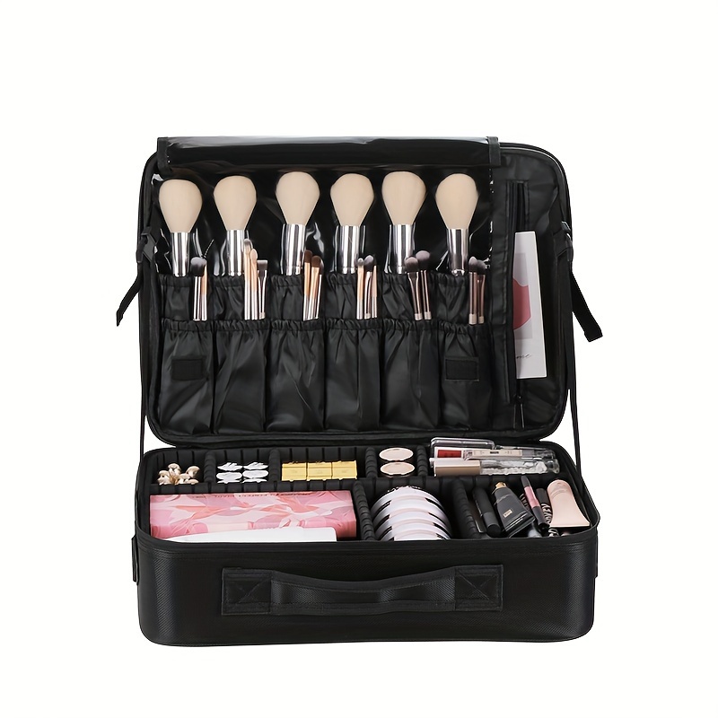 

Valise de maquillage professionnelle, trousse de cosmétiques, organisateur multifonctionnel avec séparateurs, portable avec bandoulière pour artiste maquilleur, rangement élégant