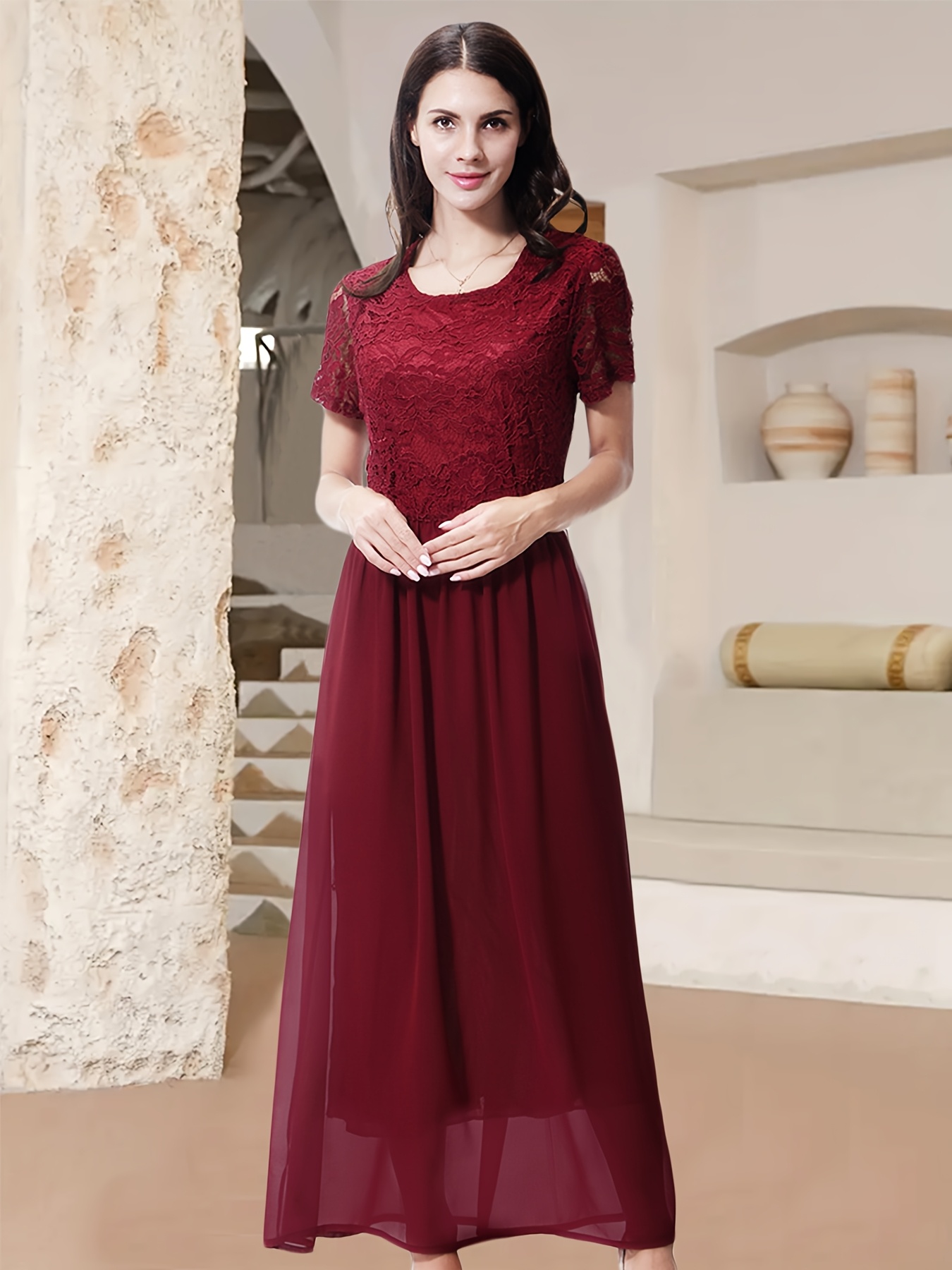 latest long dresses for ladies with sleeves Long Sleeve High Neck Long Dress Long Dress White / S main image 0