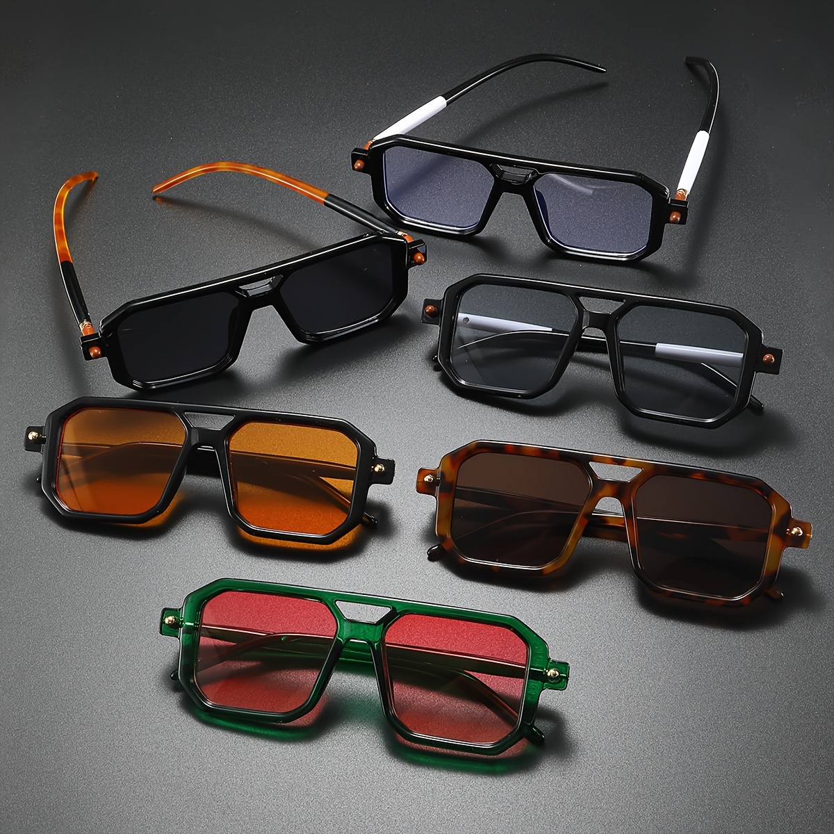 

6pcs Retro Square 70s Double Beam Glasses For Women And Men Classic Retro Fashion Frames Glasses