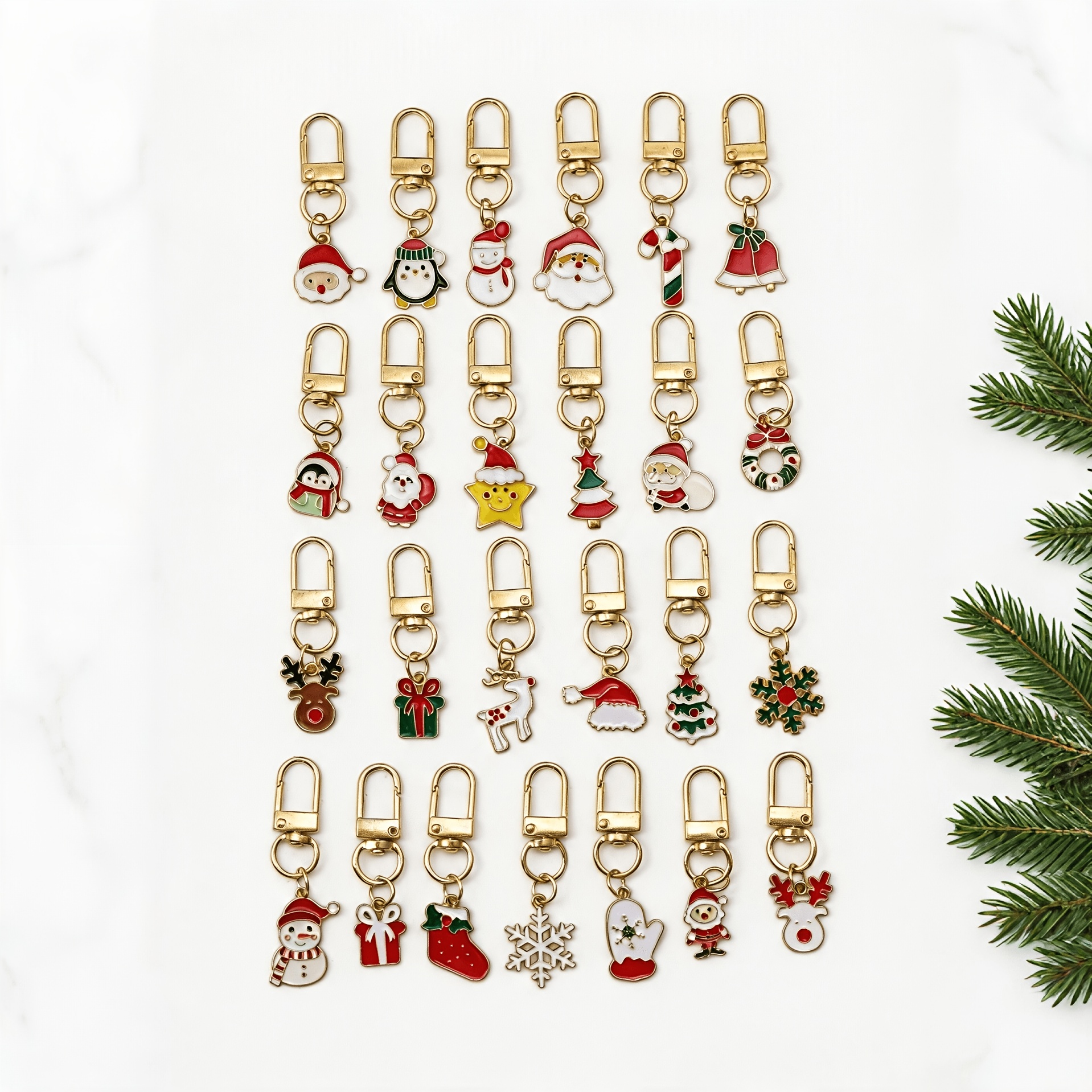 Image of 25pcs Christmas Series Keychain Metal Key Rings, Perfectly Practical Design For Christmas Gift Charms, Key And Bag Accessories, Ideal Small Gifts For Christmas Party Decorations