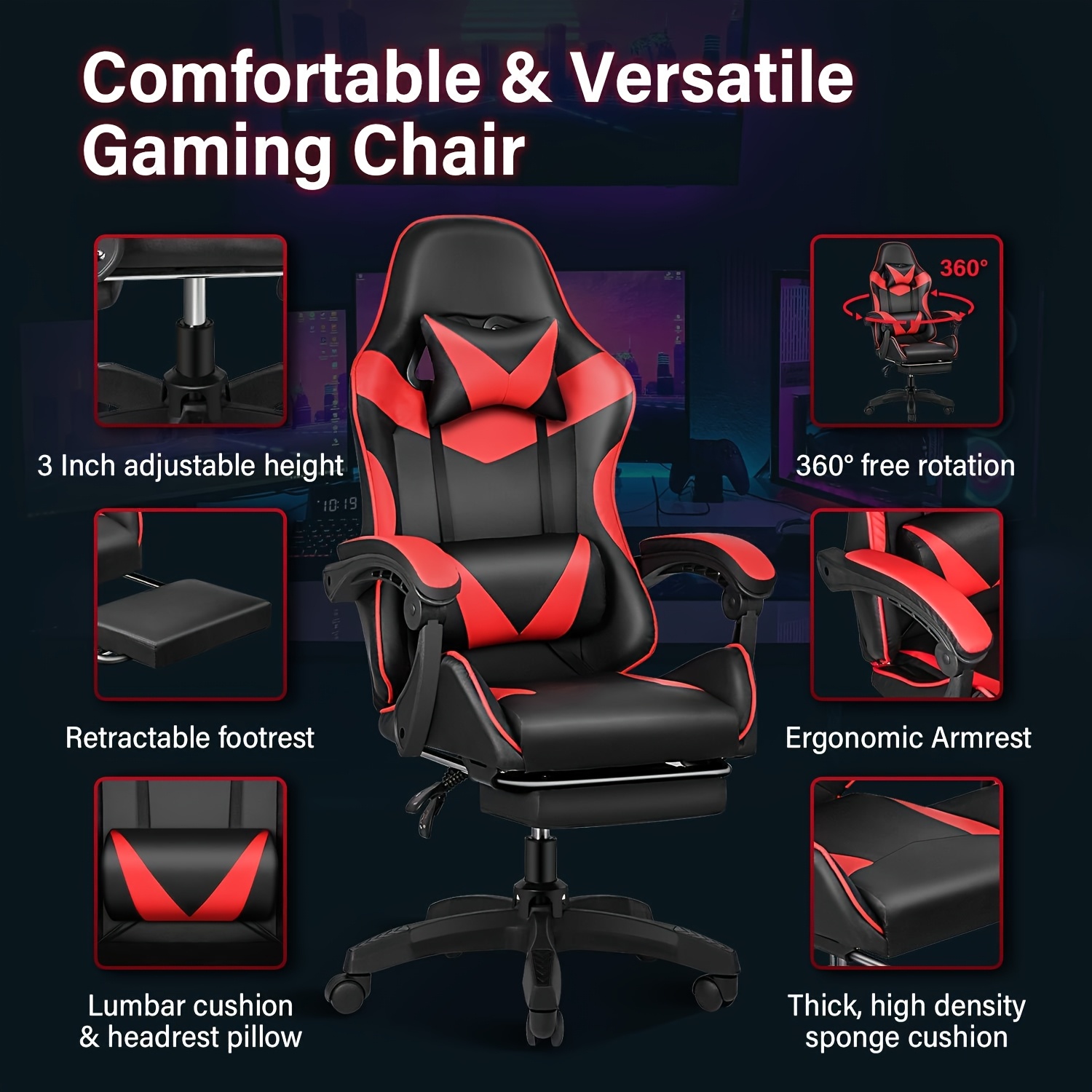 Ergonomische gamingstoel met voetensteun