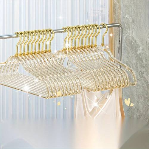 10pcs Transparent PET Glitter Hanger With Gold Powder Crystal, For Hanging Clothes In Clothing Stores Using Acrylic Hangers.