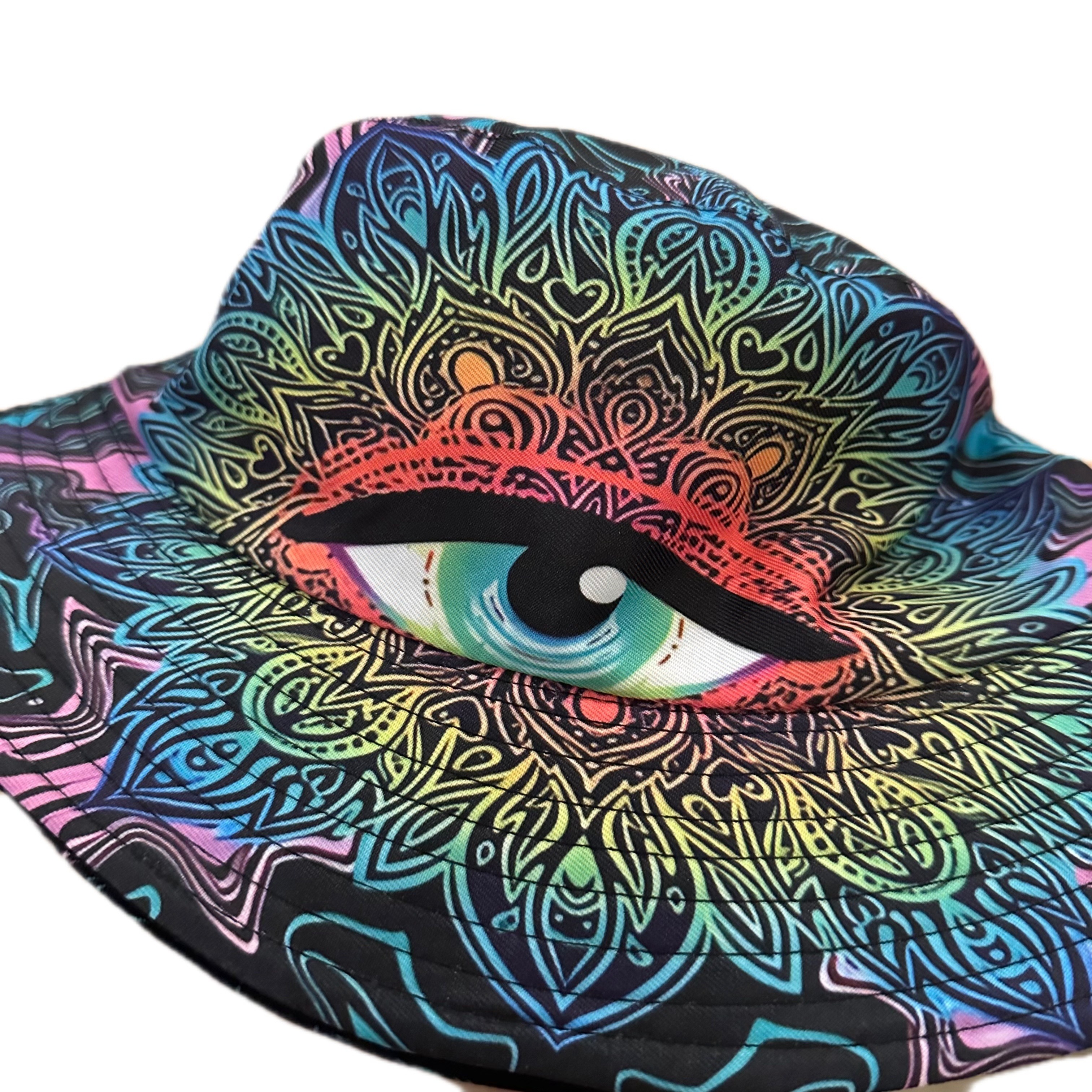 

Street Style Bucket Hat With Magical Eye Print | 100% Polyester Woven Fabric | Unisex Fashion Fisherman Cap | Hand Washable Non-stretch Hat For Sun Protection | Halloween Cartoon Theme Bucket Hat