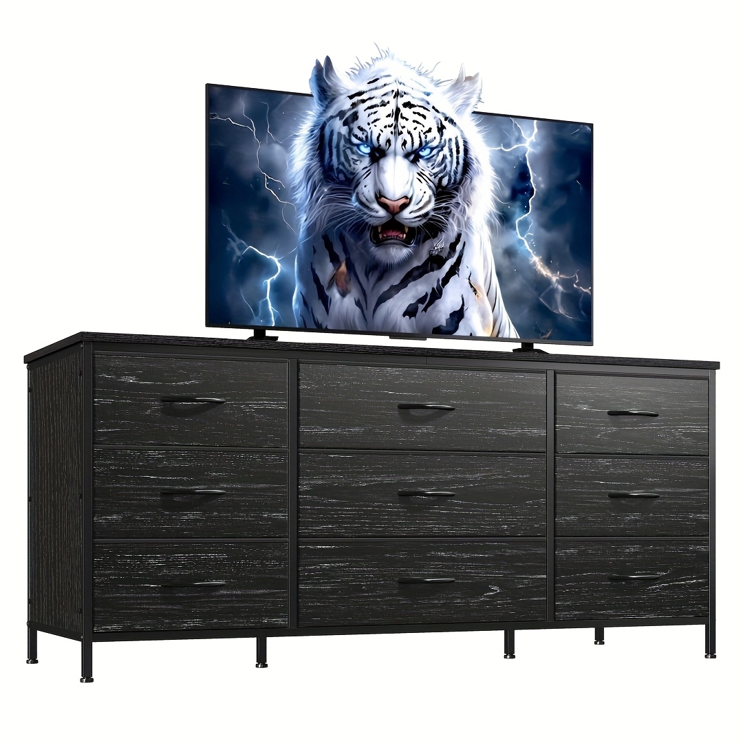 elegant 9-drawer dresser tv stand, to 75" tvs, white chest of drawers with  vintage pulls  storage organizer for bedroom & living room, modern ,  living room organize lassic white dresser|ornate handles,