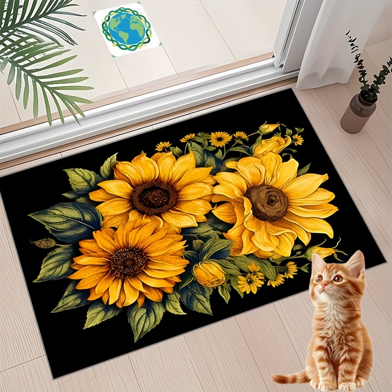 TEMU 1pc With & - Foliage & , Decor Suitable For Living Room, Bedroom, Entryway - Machine Washable Fiber Rectangular Floor Mat