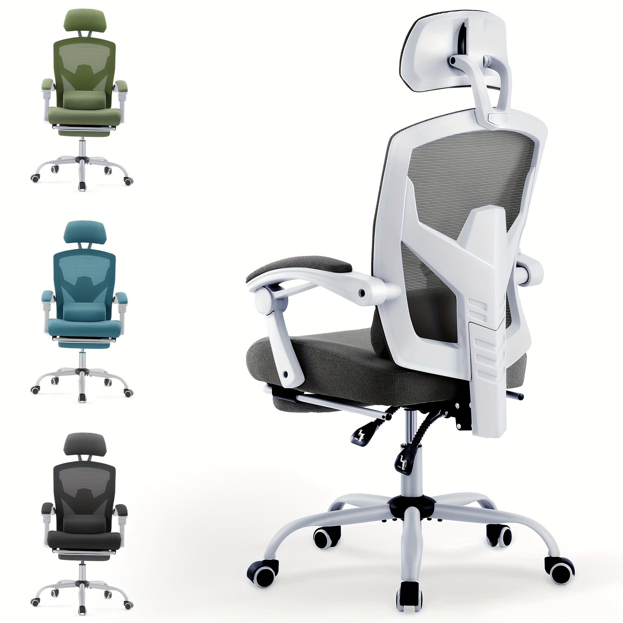 Ergonomic Office Chair - Office Chair With Comfortable Armrests, Comfortable Lumbar Support And Footrest, Suitable For Home, Game Room, Office, In Colors