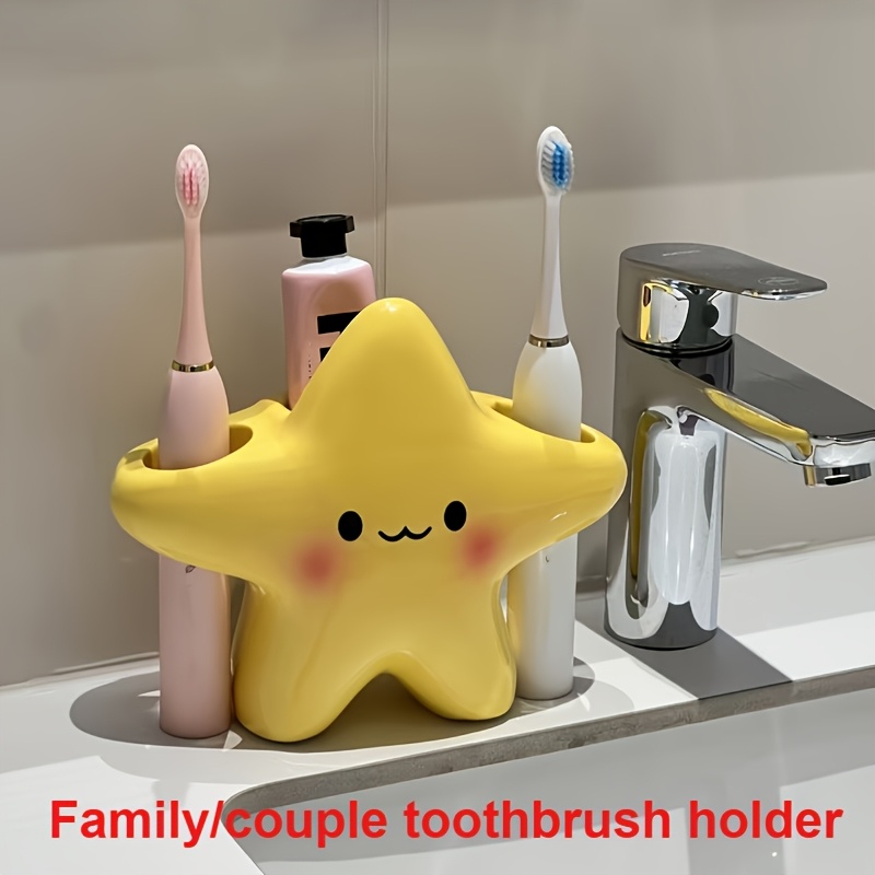 1pc ldq cute star toothbrush holder with adorable face freestanding space saving plastic bathroom organizer durable star shaped container for toothbrush toothpaste open   no assembly