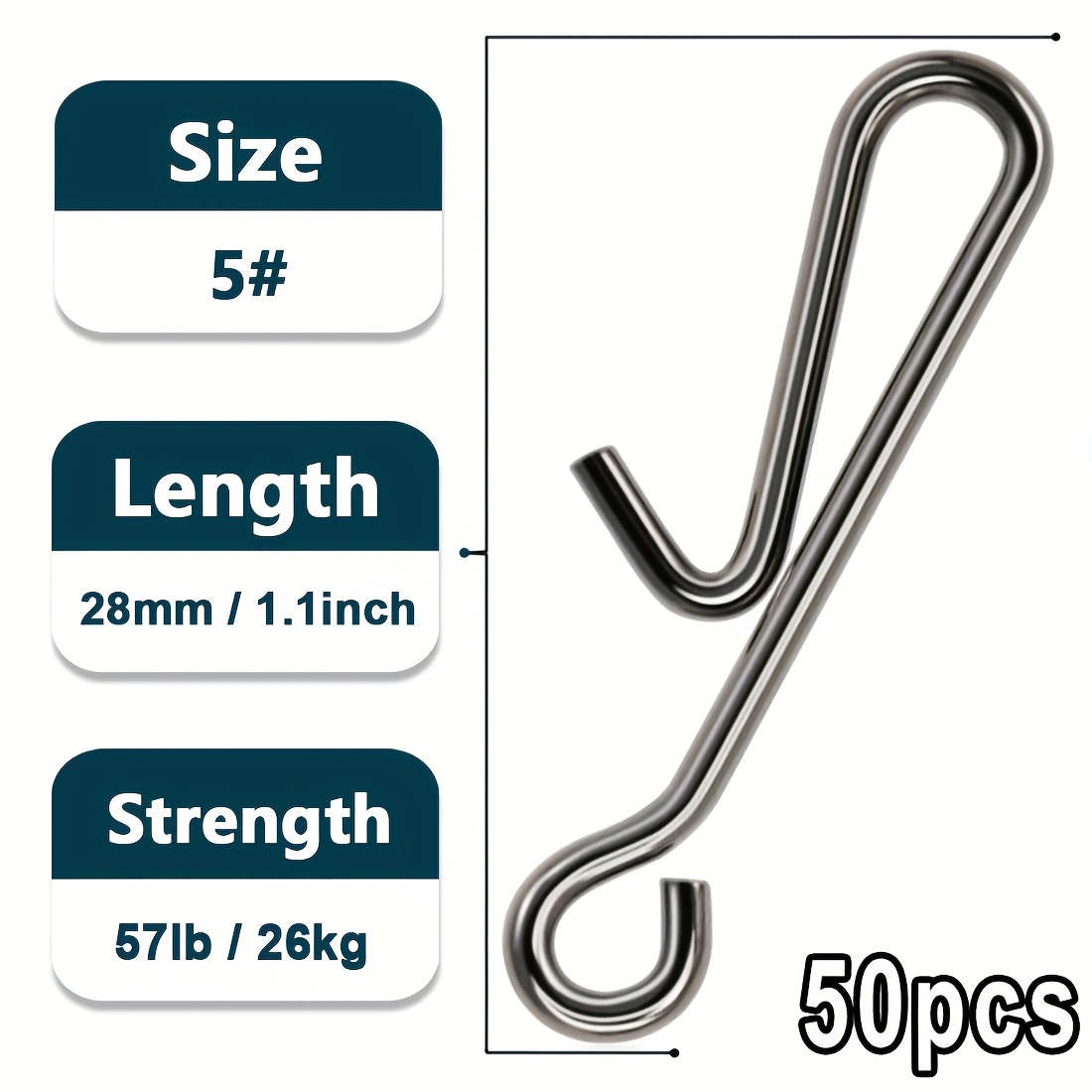 TEMU 50pcs Ganci da Pesca in Acciaio , Clip Rapide, Connettori per Crankbait, Snap per Esche, per Acqua e