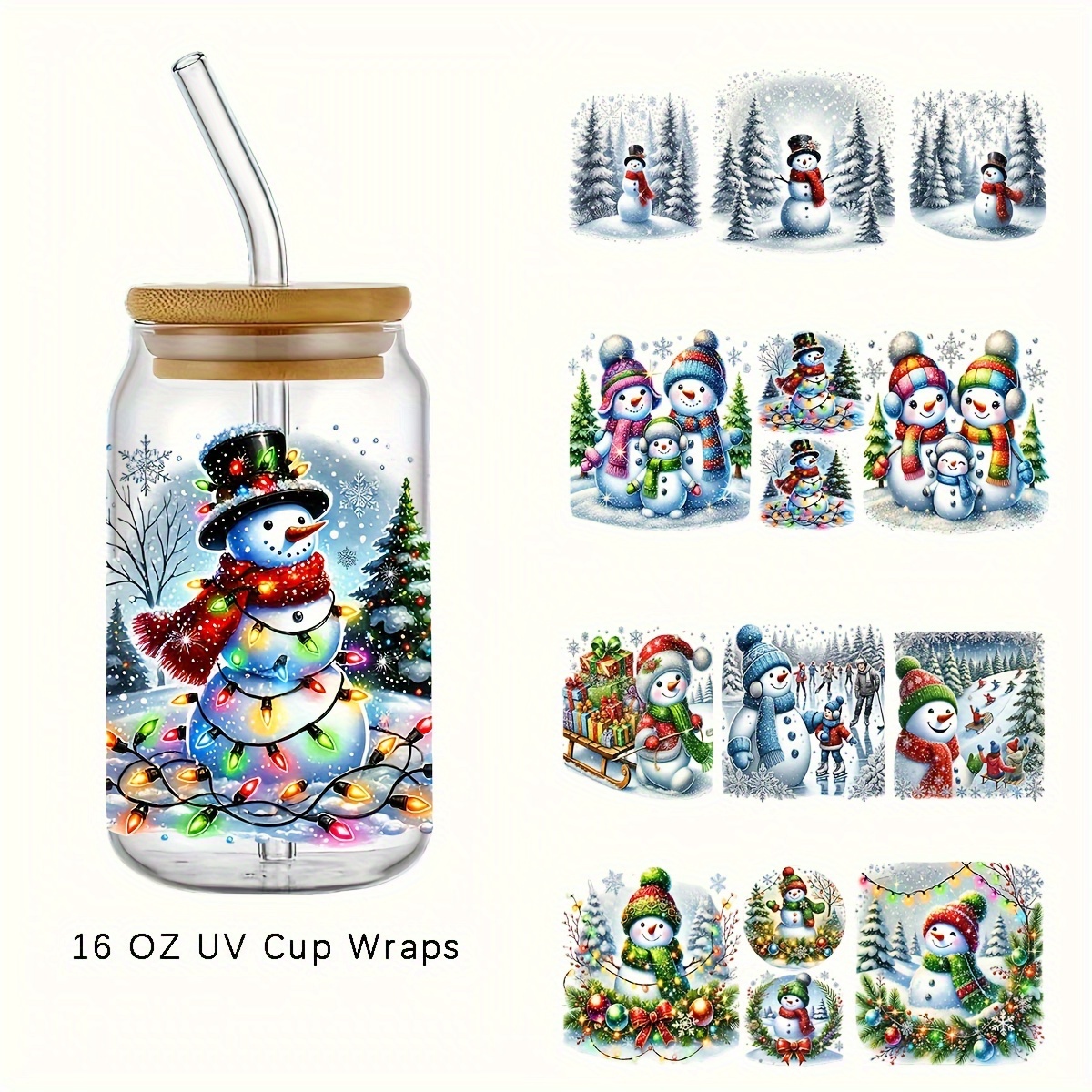 

Christmas Snowman Diy Sticker Set - 4pcs Uv Dtf Self-adhesive Cup Wraps, Waterproof & -resistant 3d Crystal Decals For Tumblers & Bottles, High- Supplies (4.3"x9.4")