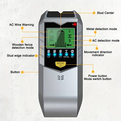 1pc detector wall scanner 5 in 1 detector with hd lcd display detector beam finder for center and edge of wood ac wires metal piles pipes