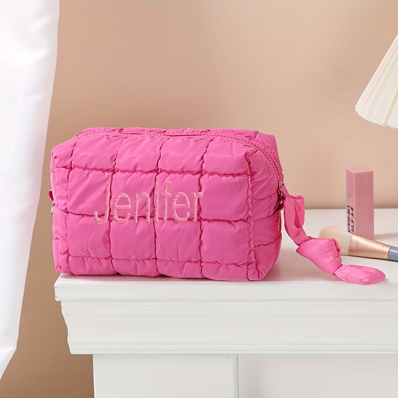 TEMU 【商品名】レディース メイクアップバッグ、携帯用トイレタリーバッグ、コスメ収納ポーチ。刺繍の名前入りでカスタマイズ可能。付き、無地デザイン。旅行、出張、寮、自宅でのコスメ収納に最適。