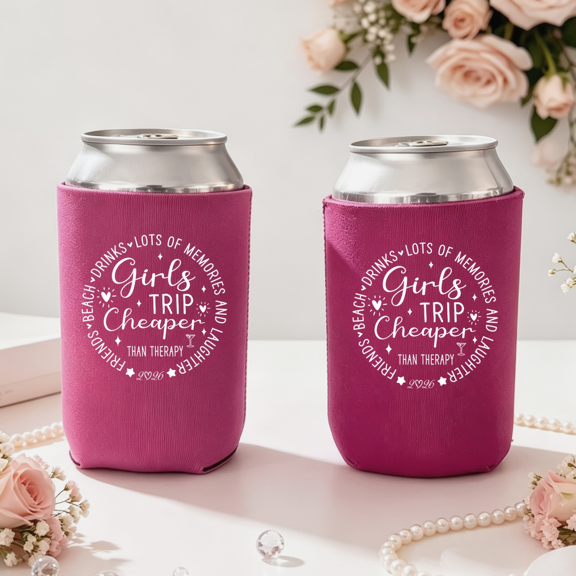 Image of 2pcs/set Girls Trip Gifts Favors Can Coolers, Girls Weekend Gifts, Beer Huggers, Gift For Sister, Girls Birthday Cooler Favors