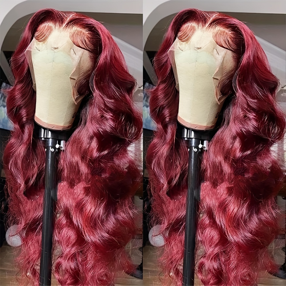 TEMU 13*4 Lace Front Wigs 26 Inch Red Synthetic Lace Front Wigs Body Wave Long Hair Wigs Glueless Lace Heat Resistant Loose Curly Wavy Synthetic Lace Front Wigs For Women