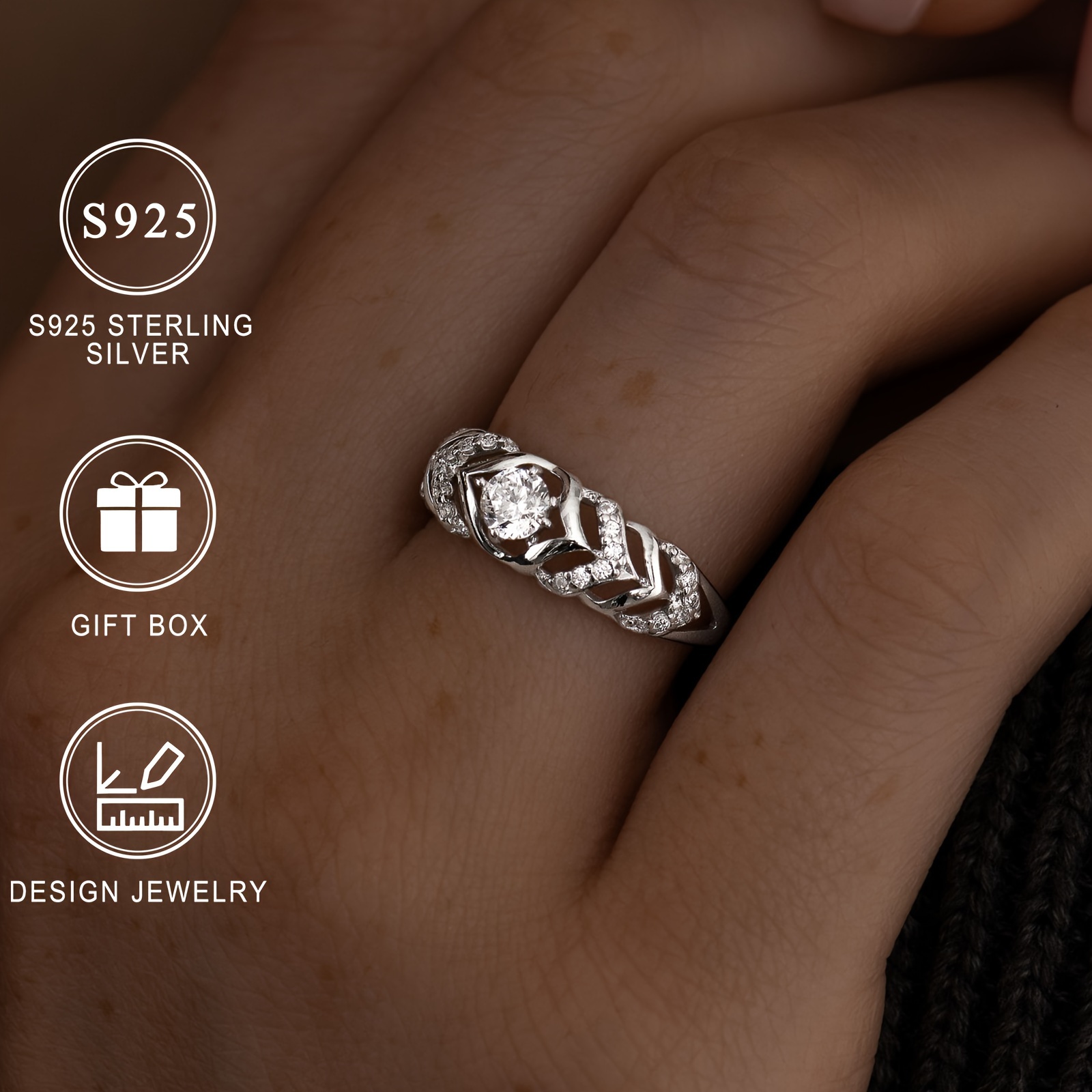 Romantic Declaration Ring for Women with Zirconia, S925 Silver