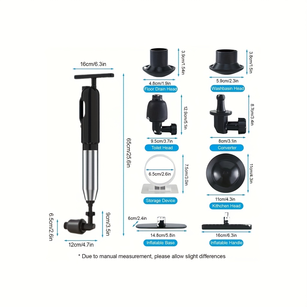 E-shop Hochdruck-Luft-WC-Plunger-Set, WC-Reinigungsspirale aus Edelstahl, WC-Abflussreiniger, Luft-Abfluss-Blaster-Plunger für Küchenspüle, WC,