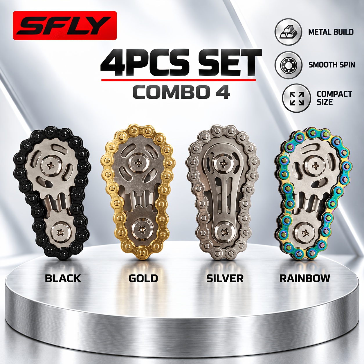 TEMU -iridescent 3pcs/4pcs Set Metal Chain Gear Rotating Toy, Portable Mechanical Handheld Toy, Suitable For Birthday Gifts, Halloween, Christmas