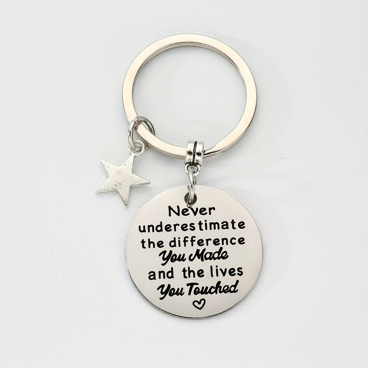 Stainless Steel Keychain For Women, Round Tag With Positive Quote 