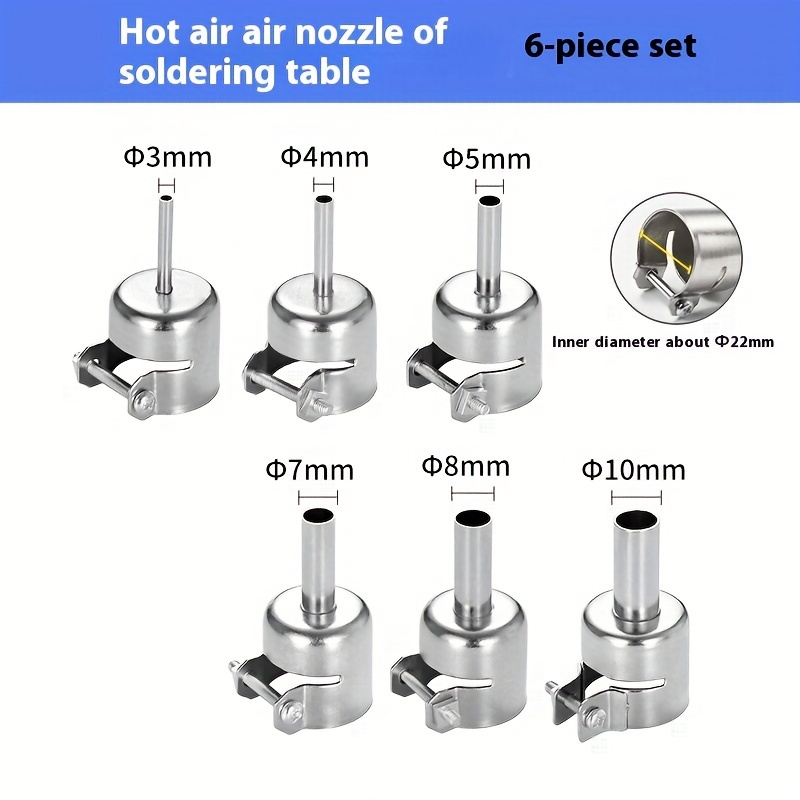 TEMU Stainless Steel Hot Air Gun Nozzle Set 6pcs, 45° Angle, Easy To Disassemble And Assemble, Compatible With 850, 850a, 852, 852d, 950 Welding