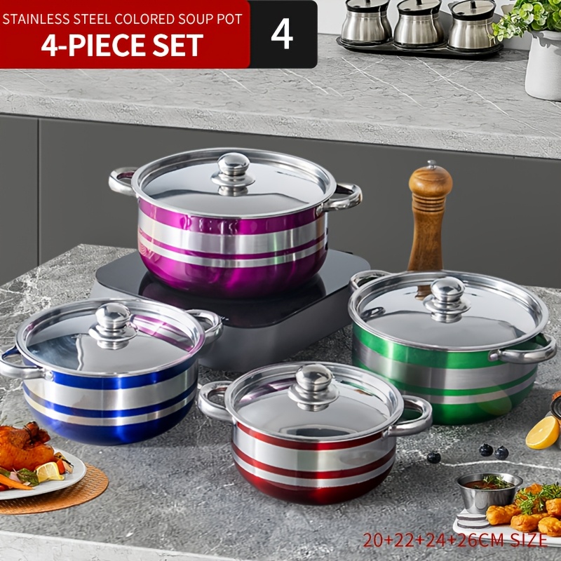 4pcs stainless steel cookware set with lids colorful finish   kitchen pots for   ideal for soups   gift box included details 0