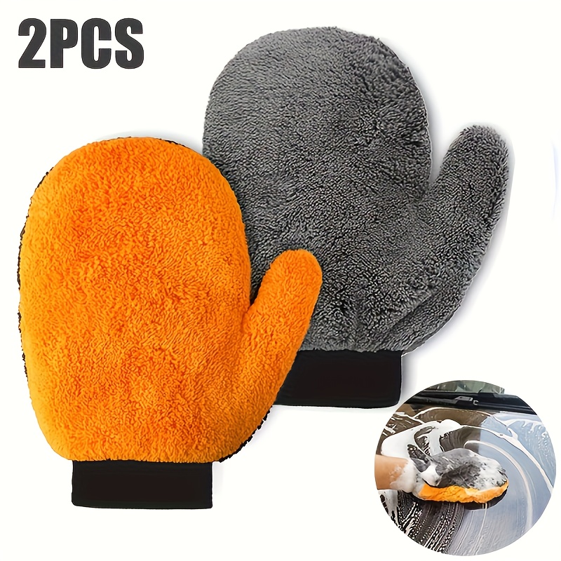 TEMU 2pcs Ultra Soft Microfiber Car Wash Mitts - Scratch-free, For Interior & Exterior Cleaning, , & Gray, Polyester Material, Auto Detailing