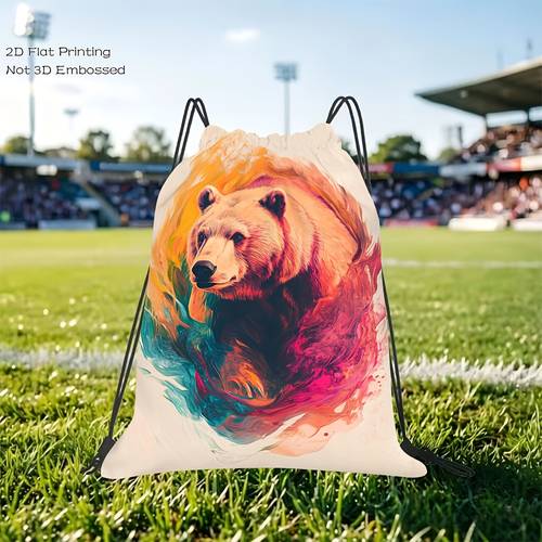 Artikelbild . leichter rucksack mit kordelzug, großes fassungsvermögen, lebhafter bär in einem farbspritzer, doppelseitiger druck, multifunktionale sporttasche, für fitness, yoga, reisen, outdoor-sport freizeit, unisex csb919