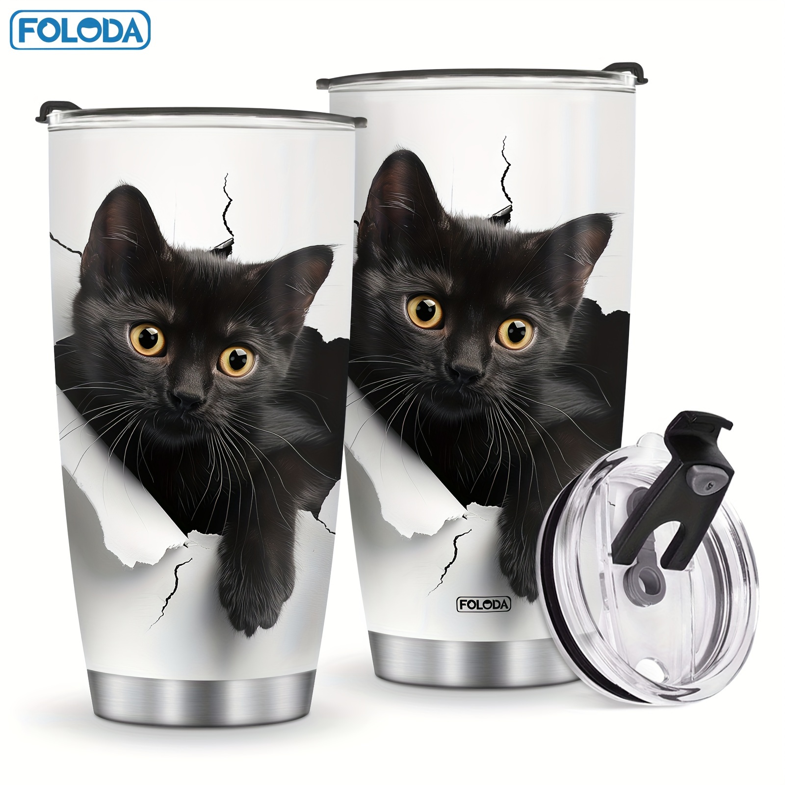 

Foloda 20oz Black Cat Coffee Mug - Insulated Stainless Steel, Perfect Gift For Cat Lovers - Ideal For Birthdays, - Cute & For Men, Women, Friends,