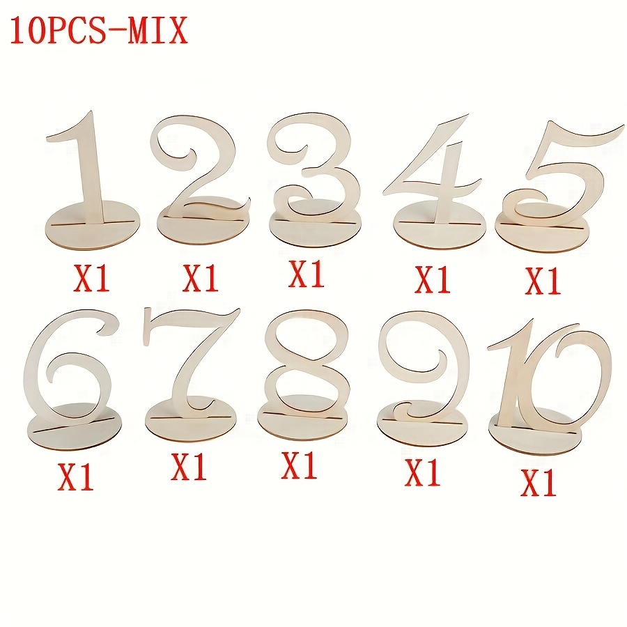 TEMU Ensemble de 10 chiffres en bois avec base, comprenant les chiffres (1). Ornements en bois , anniversaire, mariage, fête à thème, chiffres en