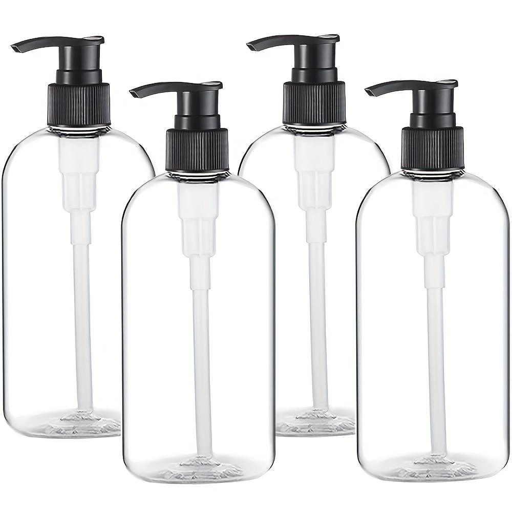 4pcs 10oz/300ml Portable Clear Round Shampoo Lotion Bottles, Durable Refillable Hand Pump Bottles For Massage Oil, Liquid Soap