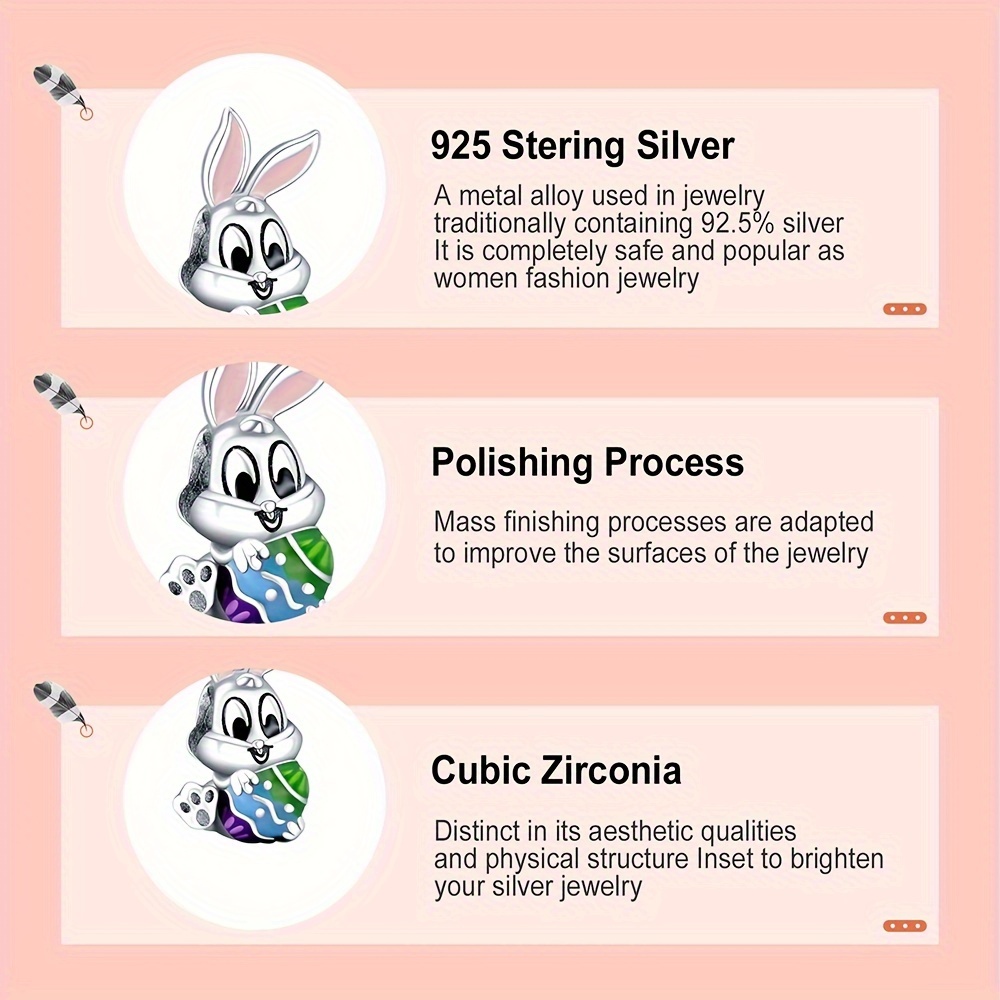 Easter Rabbit & Egg Charm 925 Sterling Silver Pendant for Bracelet & Necklace