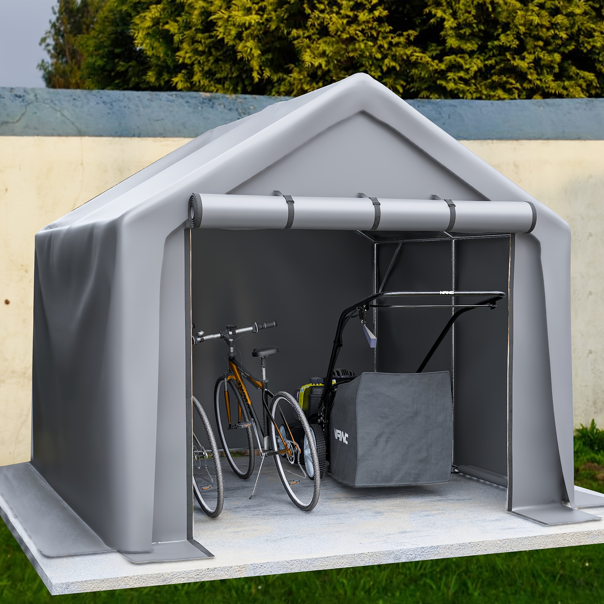 Removable Garden Shed For Bicycle Garage Tent, 244x241cm Temporary Tool Storage Shed, For Bicycle, Firewood & Tool Storage Tent, Rainproof And Uv Protection, Gray