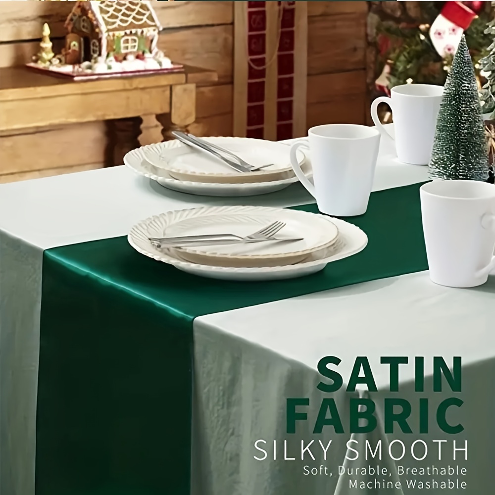 

[popular ] 1pc Elegant Satin Table Runner - Y Smooth, Polyester, Machine Washable - Ideal For Holiday Parties, Banquets, And Event Decorations